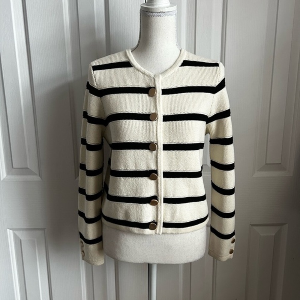 NWT FRENCH CONNECTION Women’s Striped Cardigan, Black and Cream
